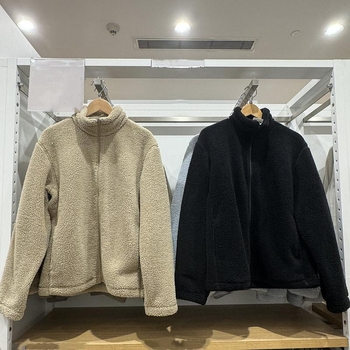 Corduroy jakna s fleece podstavom, kapuljačom, stojeći ovratnik, zatvarač