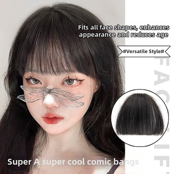 Perucă din păr natural cu breton tip qi, complet lucrată manual, piesă superioară de păr, model ZF-10, nu se poate vopsi cu apă fierbinte