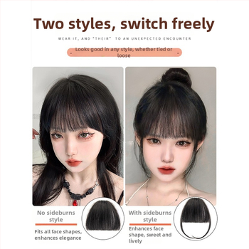 Perucă din păr natural cu breton tip qi, complet lucrată manual, piesă superioară de păr, model ZF-10, nu se poate vopsi cu apă fierbinte