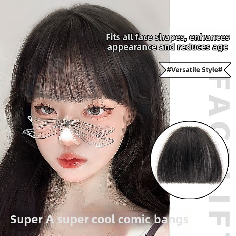 Perucă din păr natural cu breton tip qi, complet lucrată manual, piesă superioară de păr, model ZF-10, nu se poate vopsi cu apă fierbinte