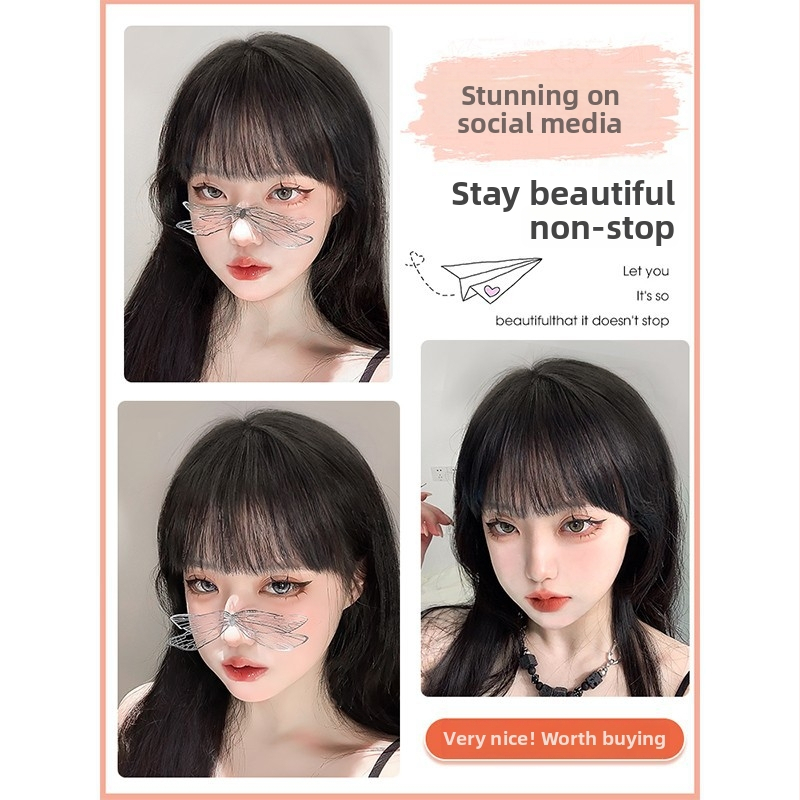 Perucă din păr natural cu breton tip qi, complet lucrată manual, piesă superioară de păr, model ZF-10, nu se poate vopsi cu apă fierbinte