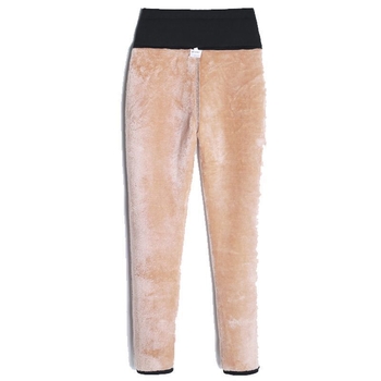 Pantaloni femei cu talie înaltă, căptuți cu fleece, din țesătură chenille-spandex, croială conică, grosime medie