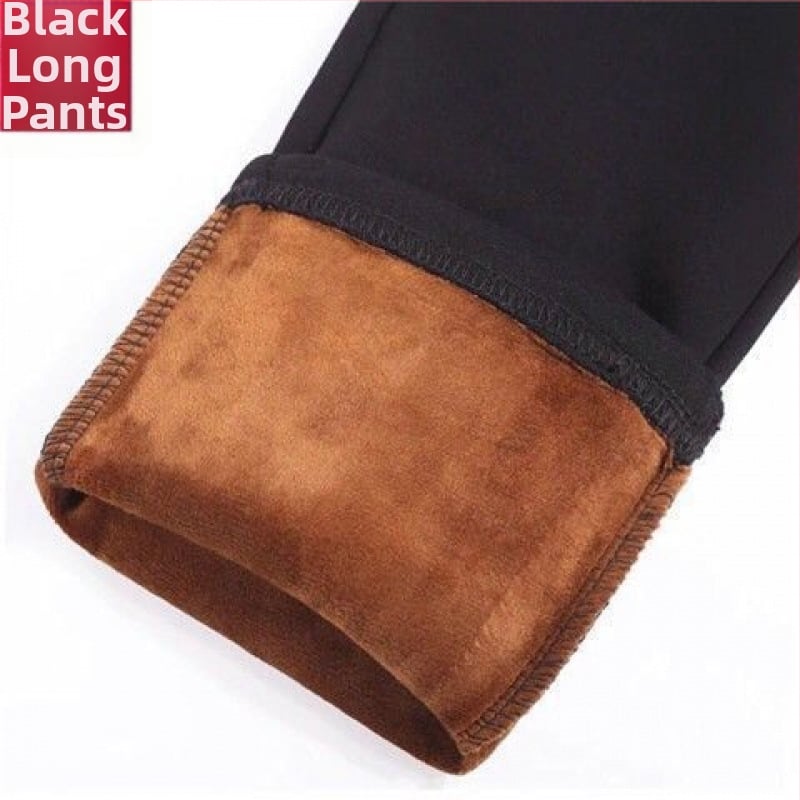 Pantaloni femei cu talie înaltă, căptuți cu fleece, din țesătură chenille-spandex, croială conică, grosime medie