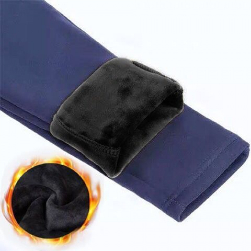 Pantaloni femei cu talie înaltă, căptuți cu fleece, din țesătură chenille-spandex, croială conică, grosime medie