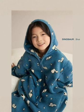 Παιδικός ρόμπα με κουκούλα από φλίς επένδυση, 90% βαμβάκι, φερμουάρ, για παιδιά 3–8 ετών, Χειμώνας 2025