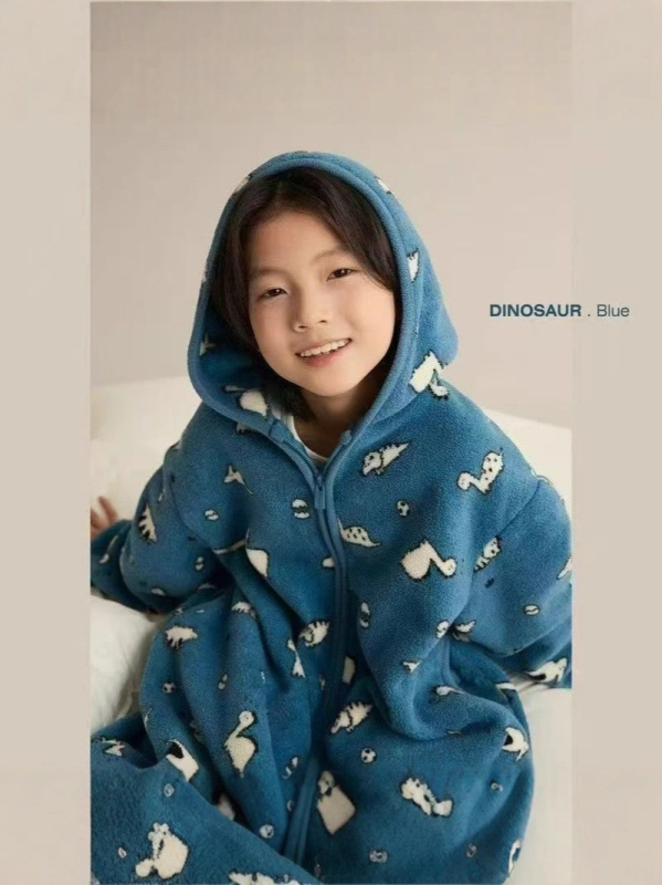 Παιδικός ρόμπα με κουκούλα από φλίς επένδυση, 90% βαμβάκι, φερμουάρ, για παιδιά 3–8 ετών, Χειμώνας 2025