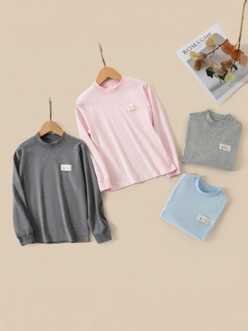 Dječje pamučno osnovno top za bazni sloj s dugim rukavima, okrugli izrez, unisex, mekana tkanina, 100% pamuk, uzrast 3–8 godina