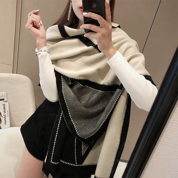 Ženski dvostrani šal od imitacije kašmira, warp-knit jacquard, geometrijski uzorak (zadržava toplinu)