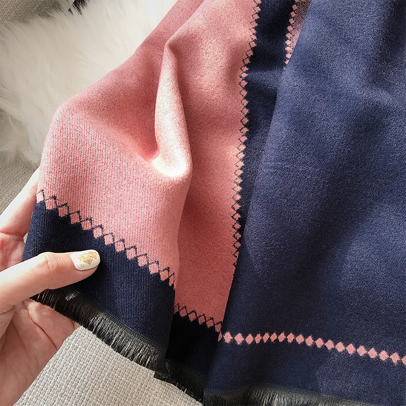 Ženski dvostrani šal od imitacije kašmira, warp-knit jacquard, geometrijski uzorak (zadržava toplinu)