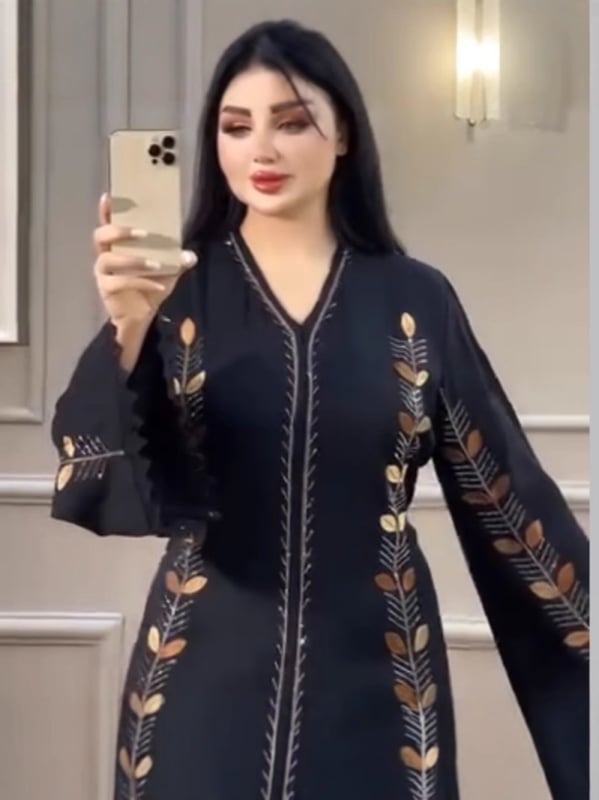 Abaya haljina za žene, duga, A-linija, etnički stil, V-izrez, dugi rukavi, tkivo Tencel