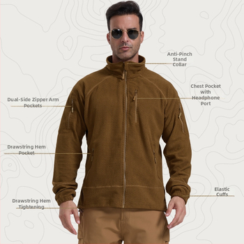 Ζακέτα φλίς με σταθερό γιακά, πολικό φλίς ύφασμα και επένδυση, unisex, διατηρεί τη ζεστασιά