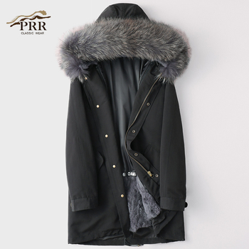 Ανδρικό παρκά με επένδυση από γούνα κουνελιού, κουκούλα με φερμουάρ, μεσαίου μήκους, κορεατικό στυλ
