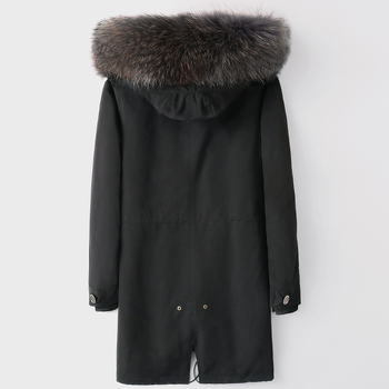 Ανδρικό παρκά με επένδυση από γούνα κουνελιού, κουκούλα με φερμουάρ, μεσαίου μήκους, κορεατικό στυλ