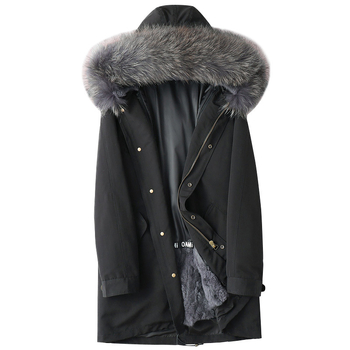Ανδρικό παρκά με επένδυση από γούνα κουνελιού, κουκούλα με φερμουάρ, μεσαίου μήκους, κορεατικό στυλ