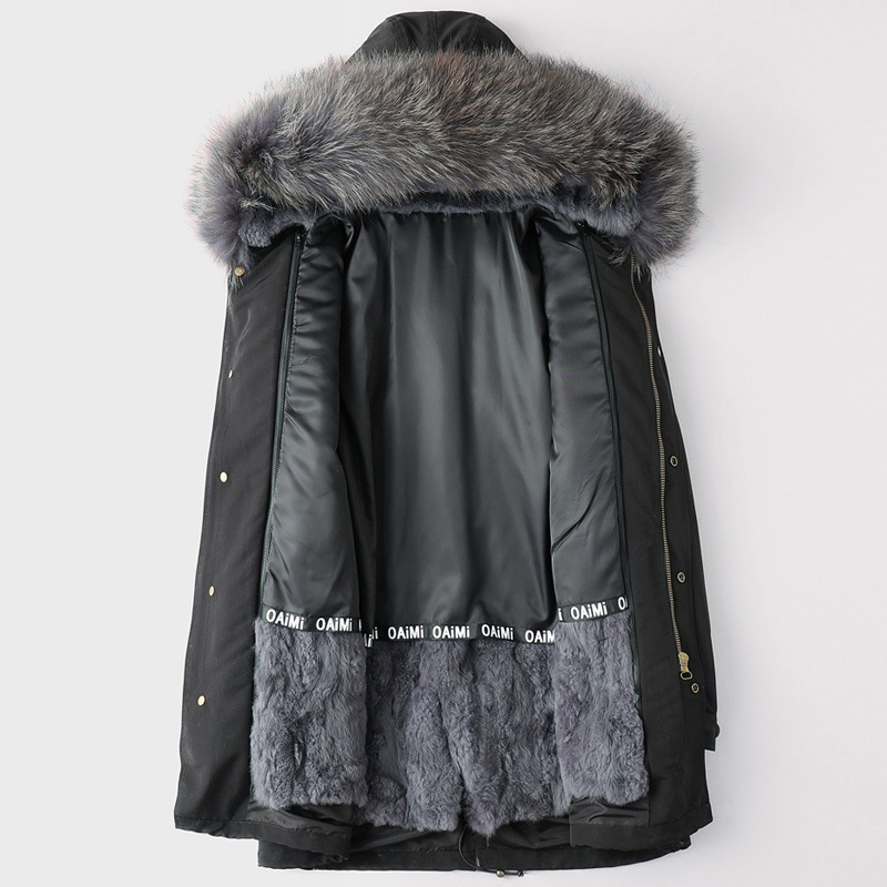 Ανδρικό παρκά με επένδυση από γούνα κουνελιού, κουκούλα με φερμουάρ, μεσαίου μήκους, κορεατικό στυλ