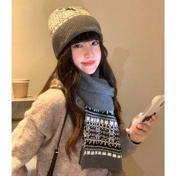 Шал с ромбов модел от арктическо флис, жакардова тъкан, зимен аксесоар, удължен стил