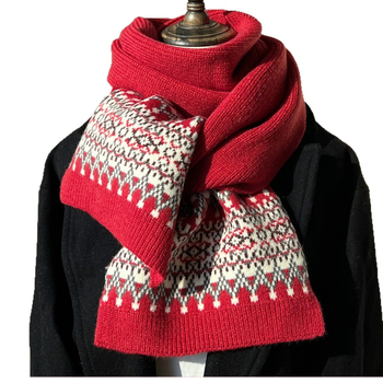 Шал с ромбов модел от арктическо флис, жакардова тъкан, зимен аксесоар, удължен стил
