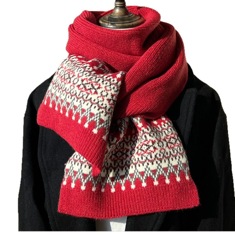 Шал с ромбов модел от арктическо флис, жакардова тъкан, зимен аксесоар, удължен стил