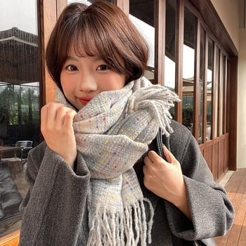 Голям шал с ивици и каре, полиестер, warp-knit тъкане, топлина за зима, удължен и универсален стил
