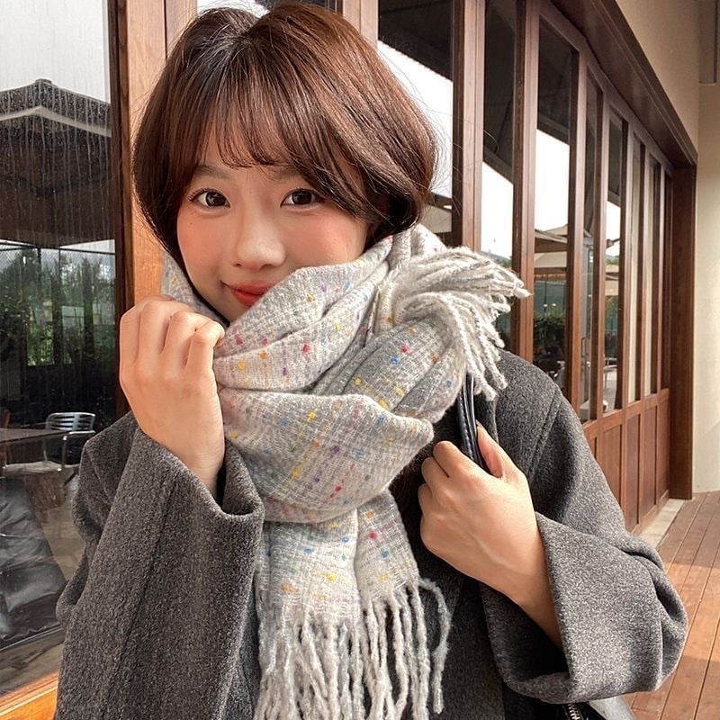 Голям шал с ивици и каре, полиестер, warp-knit тъкане, топлина за зима, удължен и универсален стил