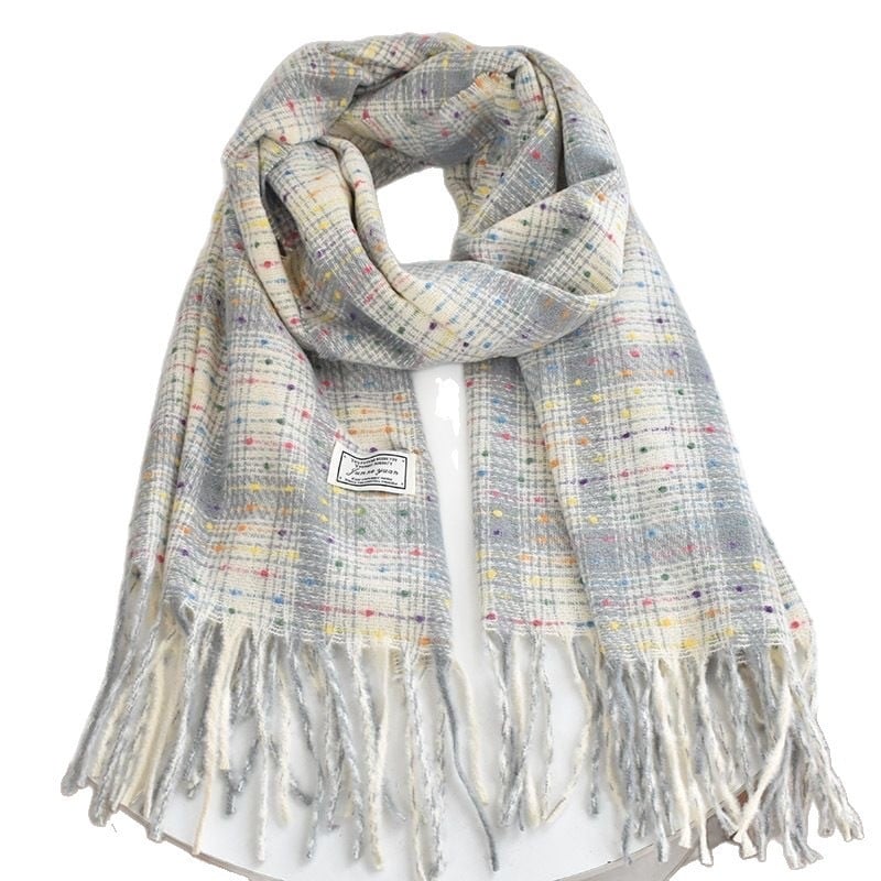 Голям шал с ивици и каре, полиестер, warp-knit тъкане, топлина за зима, удължен и универсален стил