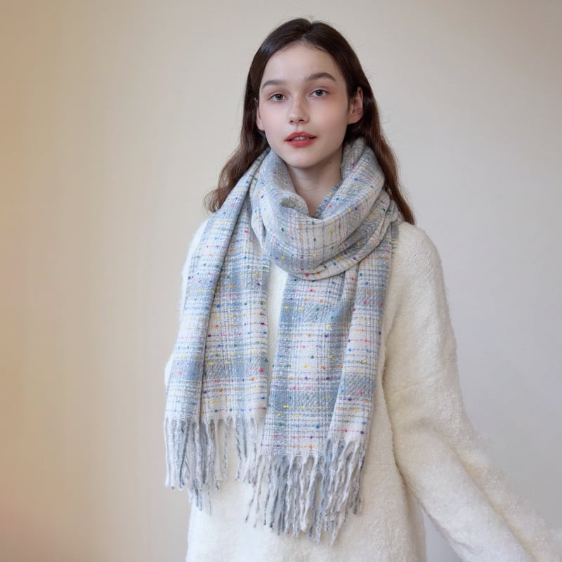 Голям шал с ивици и каре, полиестер, warp-knit тъкане, топлина за зима, удължен и универсален стил