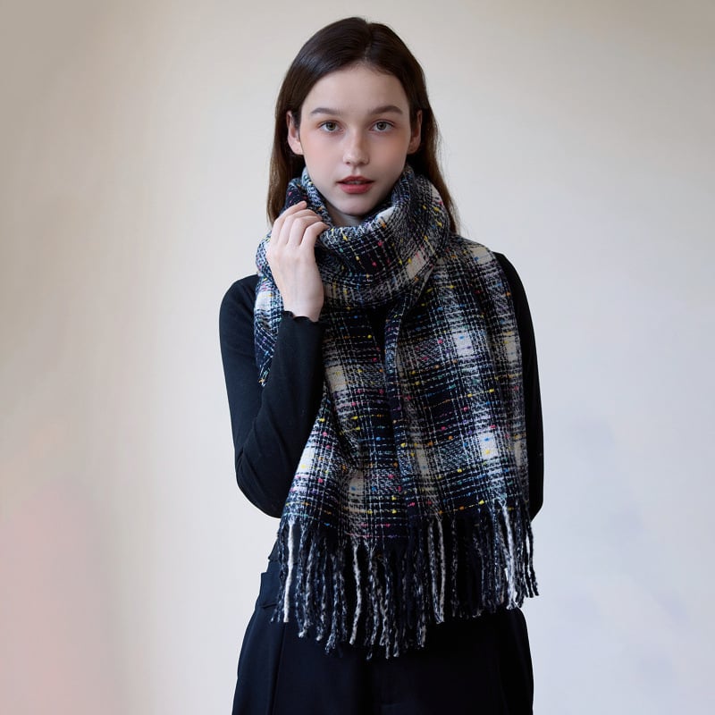 Голям шал с ивици и каре, полиестер, warp-knit тъкане, топлина за зима, удължен и универсален стил