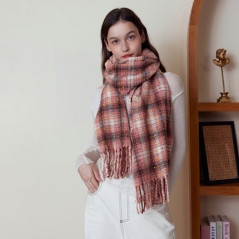Голям шал с ивици и каре, полиестер, warp-knit тъкане, топлина за зима, удължен и универсален стил