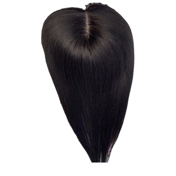 Topper de păr din păr natural, fără cusături, într-un singur bloc, complet lucrat manual, oferă volum și acoperire a părului alb, breton drept sau înclinat