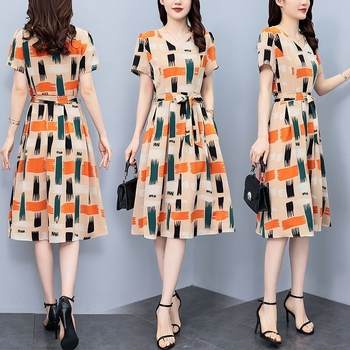 Ženska cvjetna A-linijska haljina s džepovima, pamuk-poliester, okrugli izrez