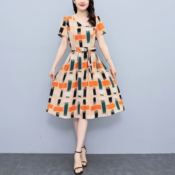 Ženska cvjetna A-linijska haljina s džepovima, pamuk-poliester, okrugli izrez