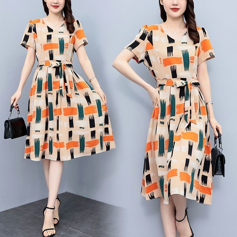 Ženska cvjetna A-linijska haljina s džepovima, pamuk-poliester, okrugli izrez