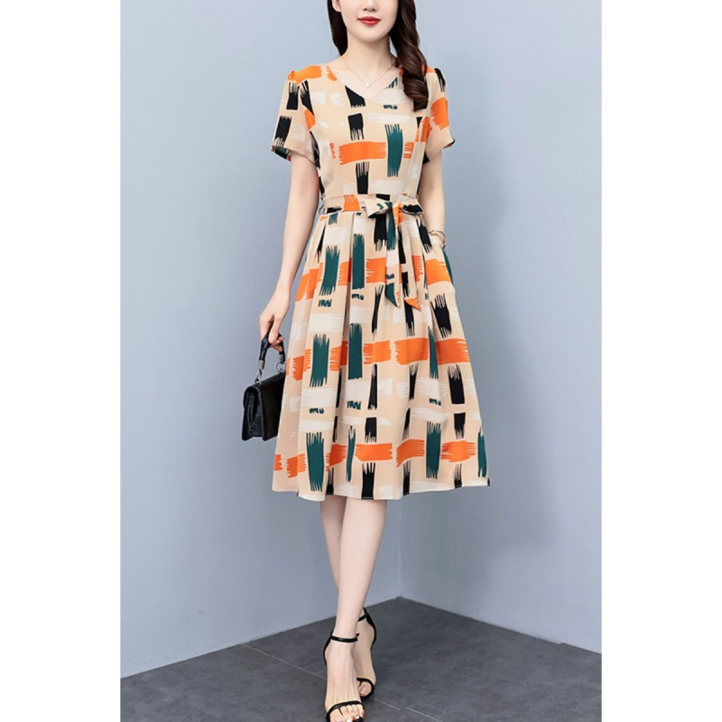 Ženska cvjetna A-linijska haljina s džepovima, pamuk-poliester, okrugli izrez