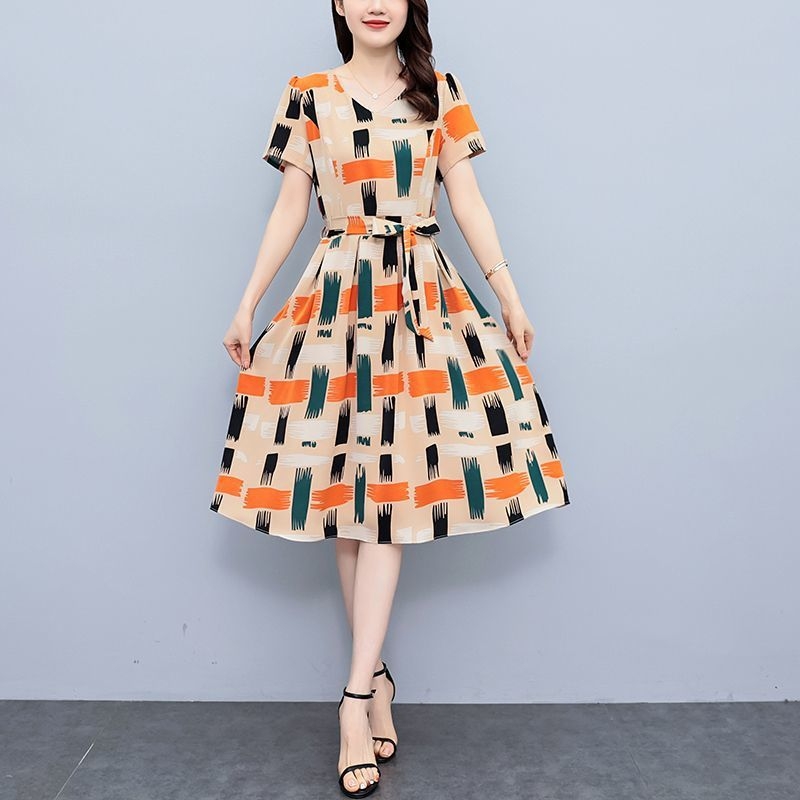 Ženska cvjetna A-linijska haljina s džepovima, pamuk-poliester, okrugli izrez