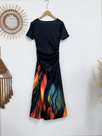 Elegantna haljina, Milk Silk, V izrez, kap rukav, srednja duljina