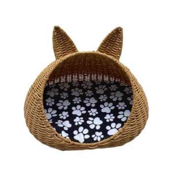 Κλουβί γάτας από PE, συνθετικό ρατάν με πλέξη, ημικλειστή κατασκευή, για όλες τις εποχές, εσωτερική χρήση