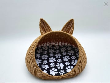 Κλουβί γάτας από PE, συνθετικό ρατάν με πλέξη, ημικλειστή κατασκευή, για όλες τις εποχές, εσωτερική χρήση