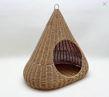 Κλουβί γάτας από PE, συνθετικό ρατάν με πλέξη, ημικλειστή κατασκευή, για όλες τις εποχές, εσωτερική χρήση