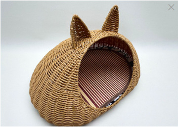 Κλουβί γάτας από PE, συνθετικό ρατάν με πλέξη, ημικλειστή κατασκευή, για όλες τις εποχές, εσωτερική χρήση