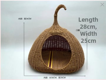 Κλουβί γάτας από PE, συνθετικό ρατάν με πλέξη, ημικλειστή κατασκευή, για όλες τις εποχές, εσωτερική χρήση