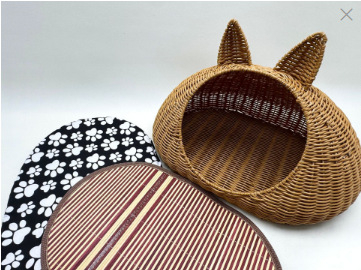 Κλουβί γάτας από PE, συνθετικό ρατάν με πλέξη, ημικλειστή κατασκευή, για όλες τις εποχές, εσωτερική χρήση