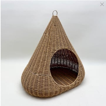 Κλουβί γάτας από PE, συνθετικό ρατάν με πλέξη, ημικλειστή κατασκευή, για όλες τις εποχές, εσωτερική χρήση