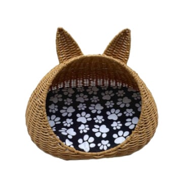 Κλουβί γάτας από PE, συνθετικό ρατάν με πλέξη, ημικλειστή κατασκευή, για όλες τις εποχές, εσωτερική χρήση