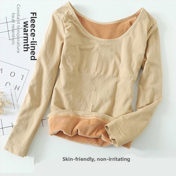 Meleg fleece-béléssel ellátott bambuszrost alapréteg felső, kerek nyakú, dupla réteg, 3/4-es ujj