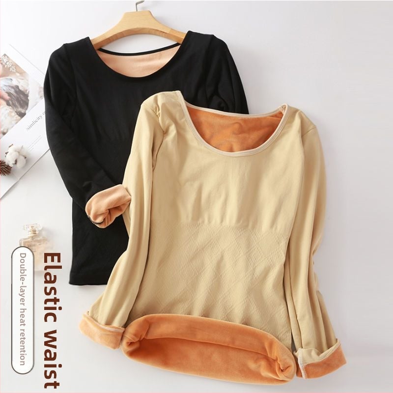 Meleg fleece-béléssel ellátott bambuszrost alapréteg felső, kerek nyakú, dupla réteg, 3/4-es ujj