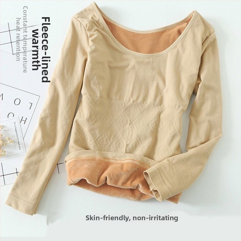 Teplý basový top s fleecovou podšívkou z bambusových vlákien, okrúhly výstrih, dvojvrstvový, 3/4 rukávy