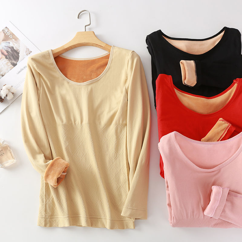 Meleg fleece-béléssel ellátott bambuszrost alapréteg felső, kerek nyakú, dupla réteg, 3/4-es ujj