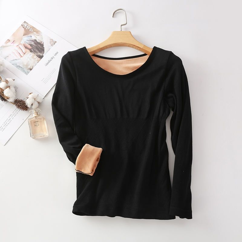 Meleg fleece-béléssel ellátott bambuszrost alapréteg felső, kerek nyakú, dupla réteg, 3/4-es ujj