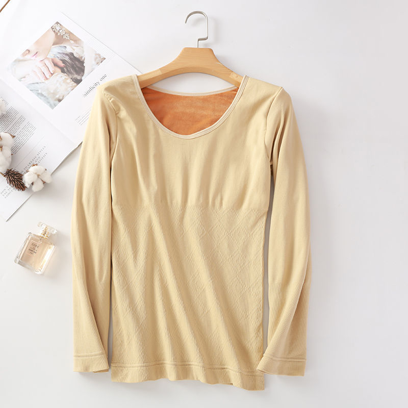 Meleg fleece-béléssel ellátott bambuszrost alapréteg felső, kerek nyakú, dupla réteg, 3/4-es ujj