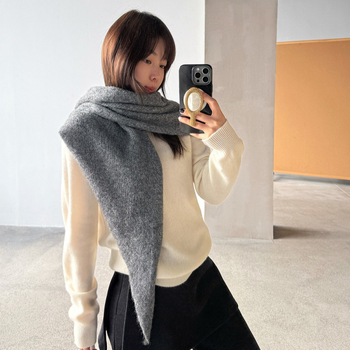 Wang Qizhi Šal za žene, trokutasti pleteni, zima, toplina i svestranost, ručno kukičani pleteni, poliester